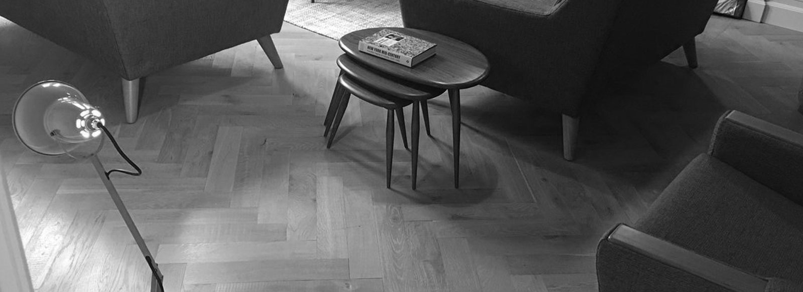 Herringbone floor in a furnished interior